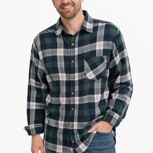 HUNTER FLANNEL SHIRT, DARK GREEN, NAVY, WHITE plaid, essential, size LARGE